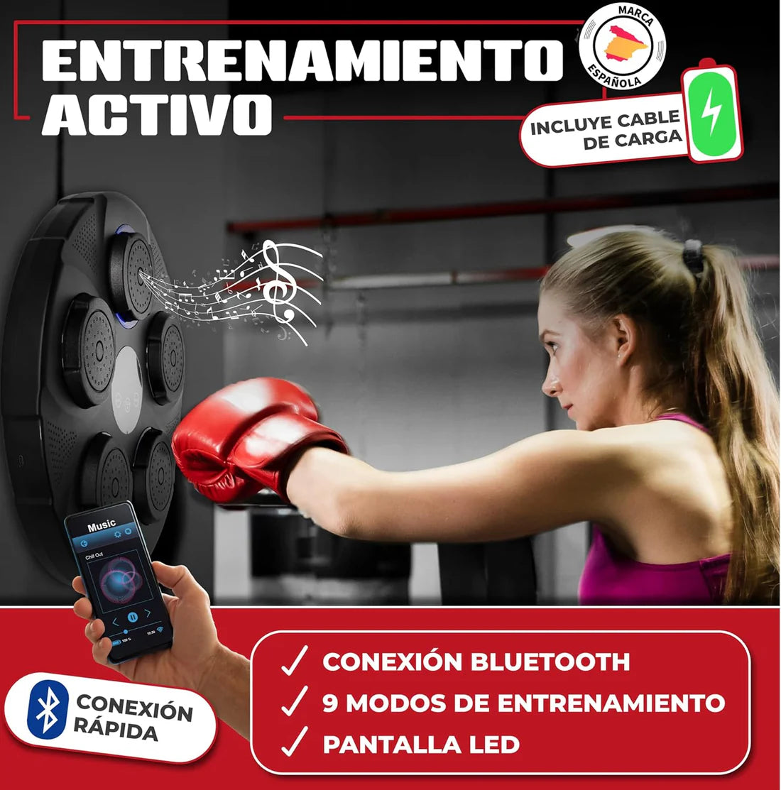 BOXFIT© - MÁQUINA DE BOXEO MUSICAL + GUANTES